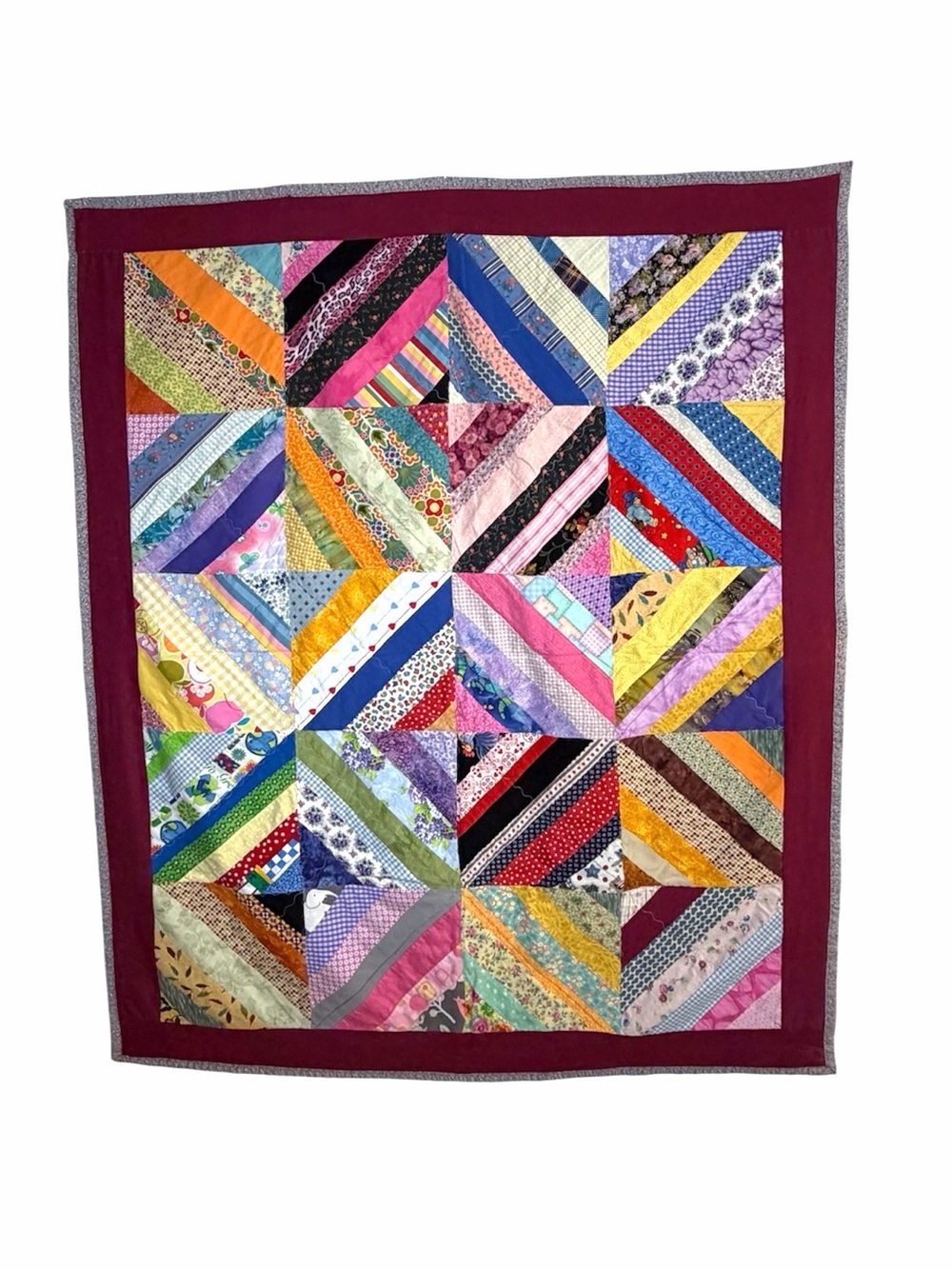 Handmade String Quilt Scrap Patchwork Lap Wall Quilt 43 x 51